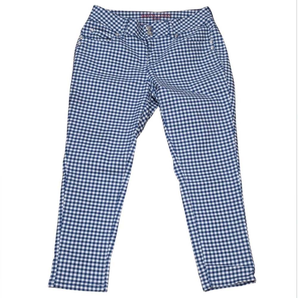 Sabrina Lauren Cropped Blue White Checkered Gingham Capri Pants Women's Size 8